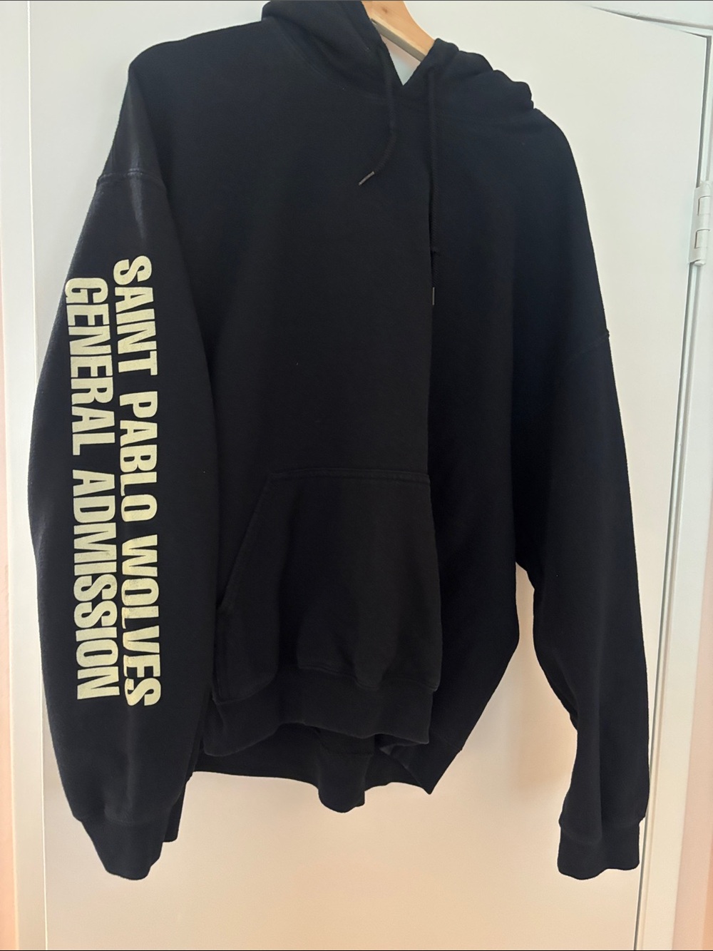 Gildan Black Hoodie with Cream Sleeve Text